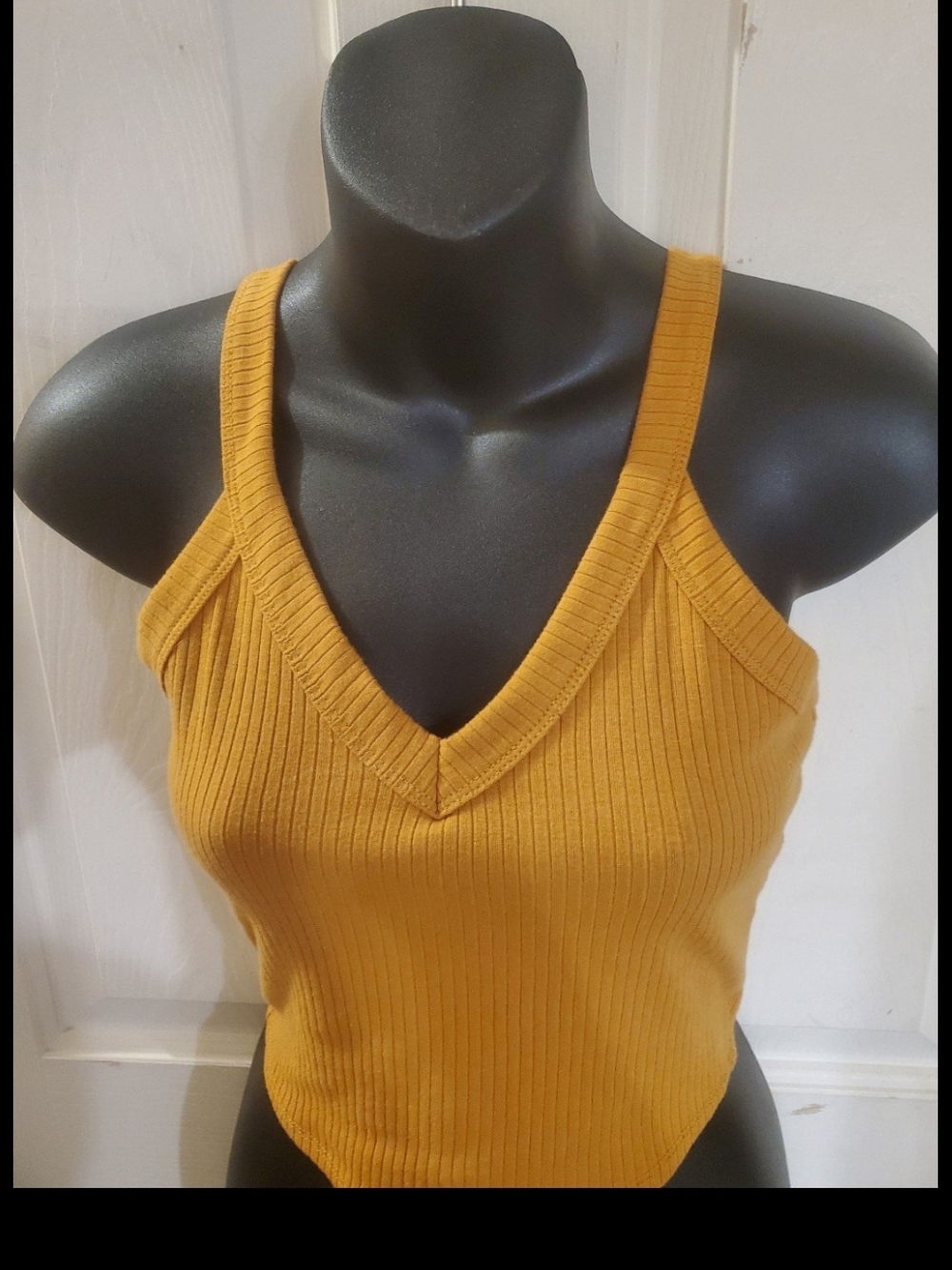 Destined Ribbed V-Neck Crop Top in Mustard - Picture 3 of 6